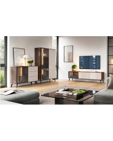 Ensemble meuble TV VICI couleur Cachemire / Noyer Warmia